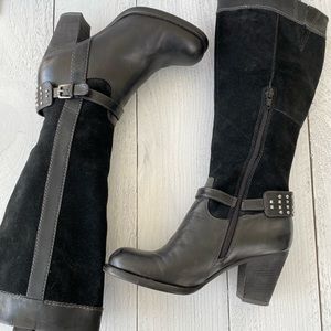 Naturalizer leather and suede boots with buckle and stud accents.